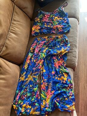 Cynthia Rowley Blue Tropical Floral Two-Piece Set
